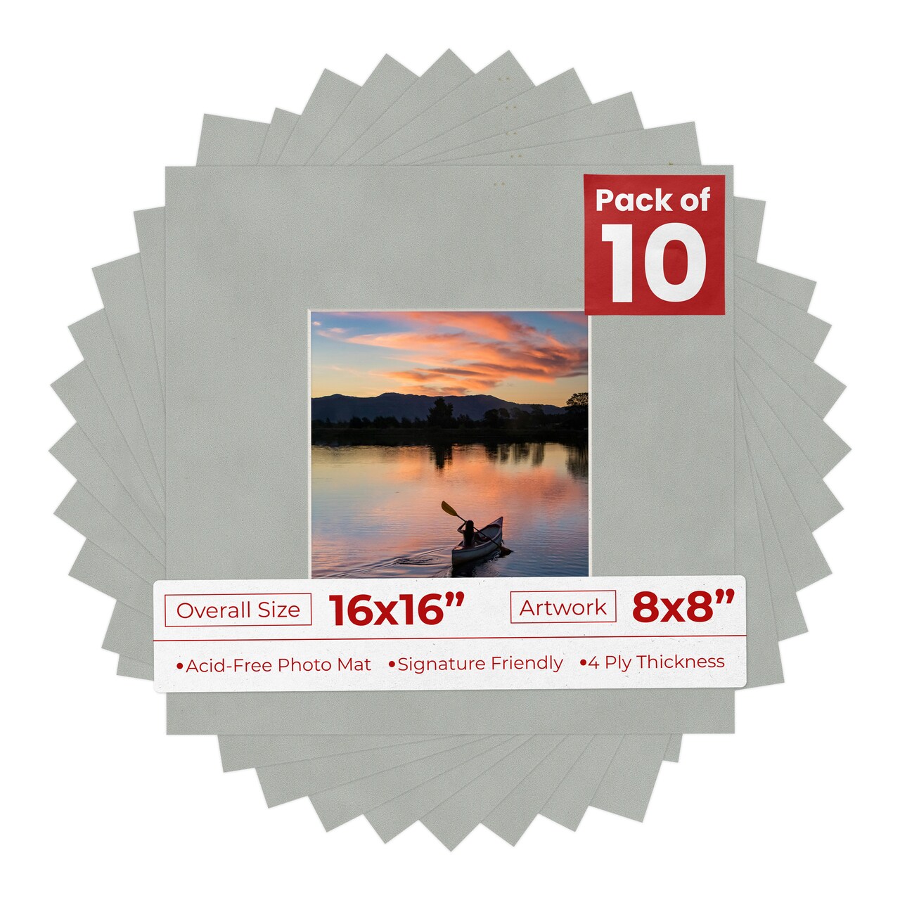 Light Grey Suede Mat Board for 16x16 Frames - Fits 8x8 Photos